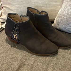 Jack Rogers Brown Gray Ankle Boots Booties with Lace Up Side Detail and Zipper